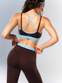 VARSIVA Women's Polka Dot Print Colorblock Tank Top And Leggings Sports Set - Multicolor - View 2