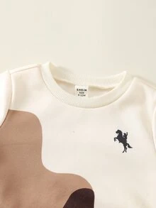 SHEIN 2件組嬰兒男童/女童秋冬針織軟綿拼接色圓領長袖套頭衛衣＋鬆緊腰長褲套裝，街頭風戶外休閒穿搭 - 彩色 - 查看 4