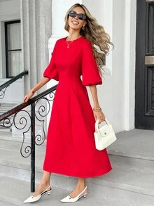 Pariaura Women's Elegant French Style Luxurious Commuter Chic Versatile Long Dress - Burgundy - View 1