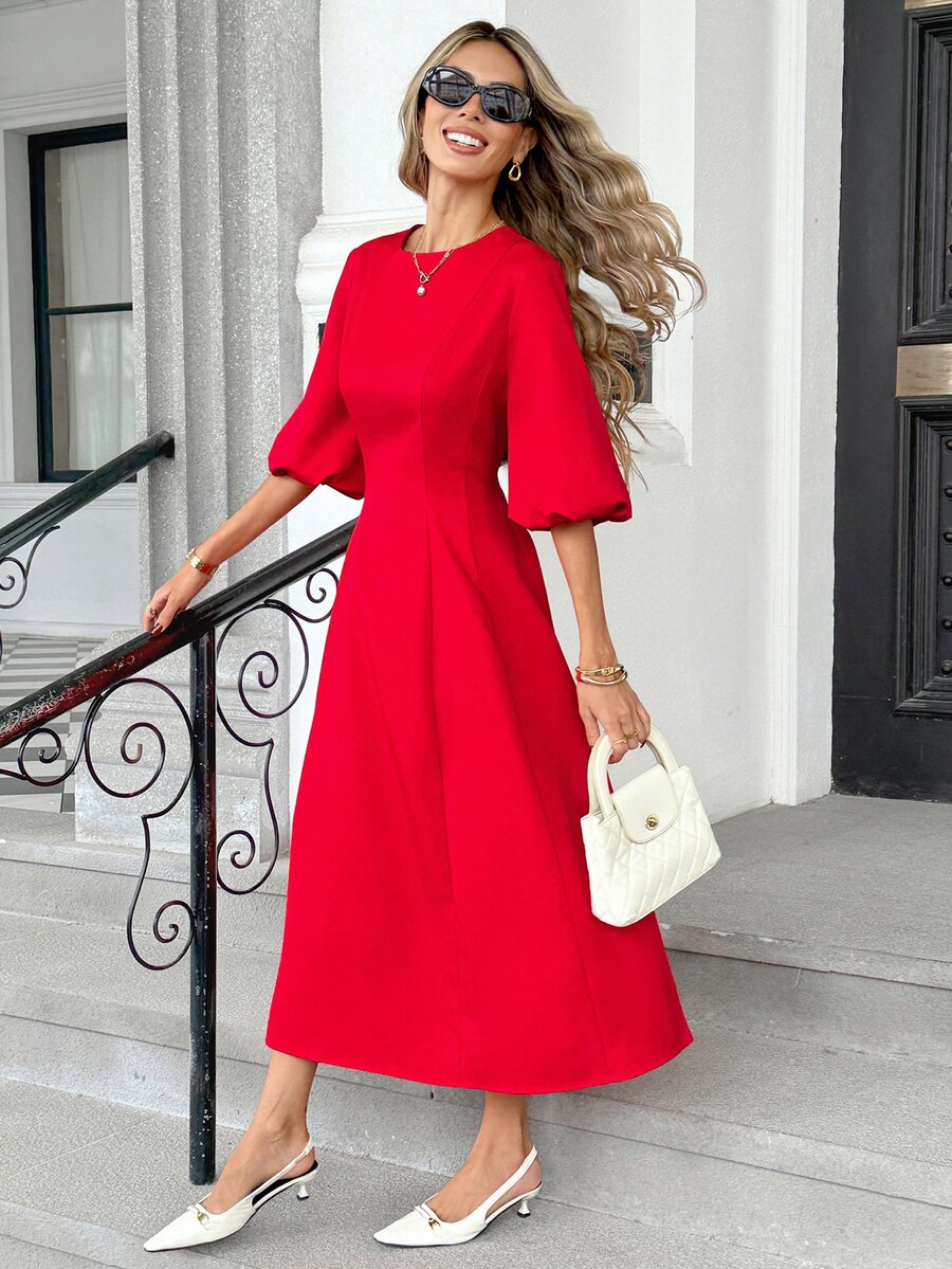 Pariaura Women's Elegant French Style Luxurious Commuter Chic Versatile Long Dress - Burgundy - View 1