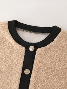 Holdful Holdful Colorblock Plush Round Neck Long Sleeve Casual Regular Fit Women's Jacket - Multicolor - View 4