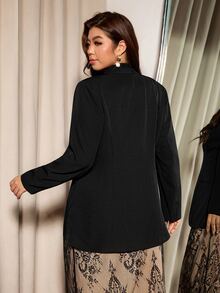 Elaquor Plus Size Women Solid Color Metal Single Button Elegant Blazer - Black - View 2