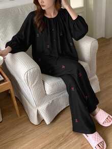 Teen Girl Black Top And Long Pants Casual Pajama Set - Black - View 3