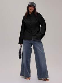 MUSERA 大尺碼白色長袖綁帶設計上衣 冬季秋季外出女裝 - 黑色 - 查看 2