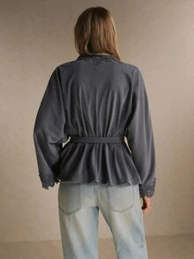 Poéselle Women's Sweet Lace Patchwork Top For Vacation And Travel,Fall Winter 2026 - Dark Grey - View 3