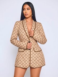 SOLERSUN Sexy Elegant Commuter Workplace Blazer Vintage Print Slim Fit Autumn Winter Jacket Old Money Style Women (Random Floral) - Khaki - View 9