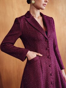 MOTF PREMIUM MANTEL PANJANG ELEGAN WANITA DARI WOL KASAR BERPAYET WARNA UNGU DENGAN POTONGAN SLIM FIT - Purple - View 2