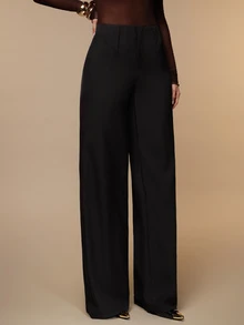 Silquee Women's Solid Color Straight Leg Loose Fit Commuter Suit Pants - Black - View 6