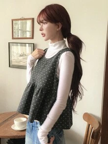 DAZY Floral Loose Patchwork Hem Round Neck Sleeveless Woolen Top Casual Vacation Korean Style Girl Spring Autumn Women Vest - Grey - View 1