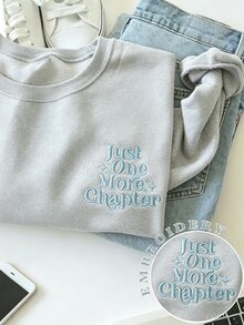 Resyla INAWLY 女款運動衫／字母圖案刺繡／刺繡工藝／刺繡風格／休閒簡約時尚運動衫／冬季復古風運動衫／女款休閒寬鬆圓領上衣 - 淺灰色 - 查看 1