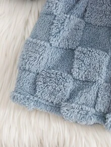 Cozy Pixies 兒童男嬰休閒日常舒適刺繡毛絨連帽前開襟長袖晨袍家居服 - 藍色 - 查看 8