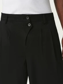STYNVO Men Extra Wide Relaxed Fit Trousers With Pleated Front In Black - Black - View 3