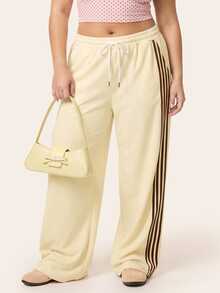 Comfortcana Plus Size Women's Side Stripe Drawstring Casual Loose Sweatpants - Light Yellow - View 12