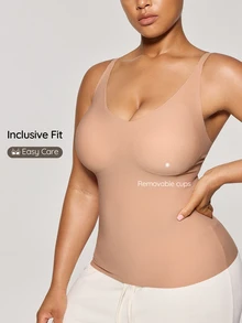 SHAPORA Plus Size Camisole/Tank Top/T-Shirt Adjustable Straps Striped Fabric - Coffee Brown - View 4