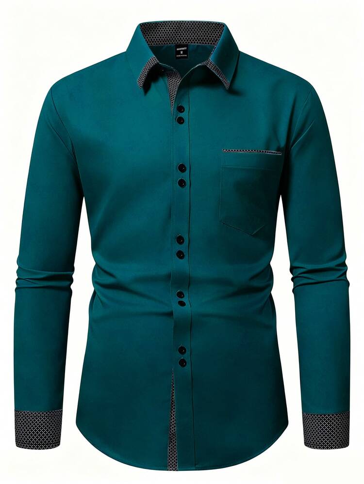 Manfinity Mode Men's Casual Fashion Long Sleeve Shirt - Blue - View 2