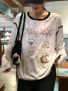 Dazy Kids Teen Girls Letter Print Polka Dot Long Sleeve T-Shirt - Beige - View 6