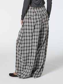 COUREZ BAGGY BALLOON CHECK TROUSERS WITH ASYMMETRIC BACK DETAIL - Black and White - View 3