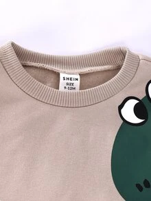 SHEIN 男嬰卡通恐龍圖案撞色圓領長袖套頭衛衣和鬆緊腰長褲兩件套 - 彩色 - 查看 3