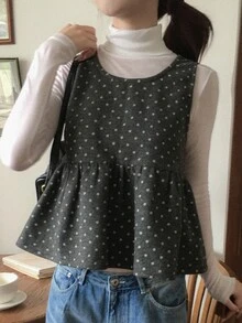 DAZY Floral Loose Patchwork Hem Round Neck Sleeveless Woolen Top Casual Vacation Korean Style Girl Spring Autumn Women Vest - Grey - View 4