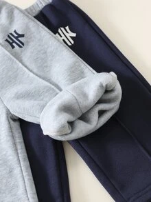 SHEIN 男嬰秋冬款 2件組保暖內裡加厚對比腰頭休閒百搭運動長褲 - 彩色 - 查看 4