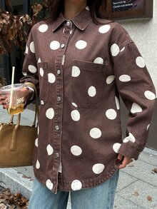 Flexra Women's Fashionable Collared Button Loose Washed Denim Shirt - Mocha Brown - View 6