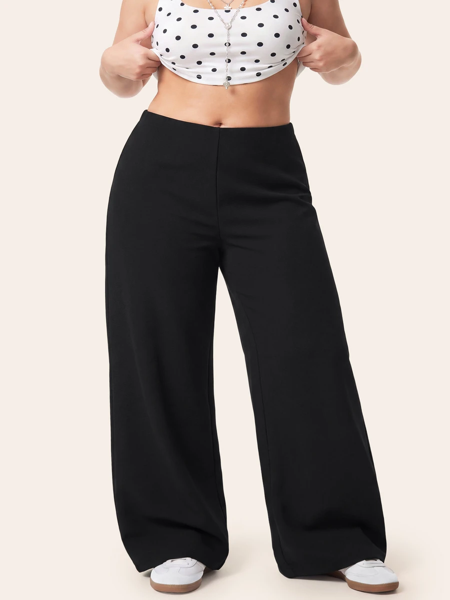Comfortcana Plus Solid Wide Leg Pants - Black - View 1