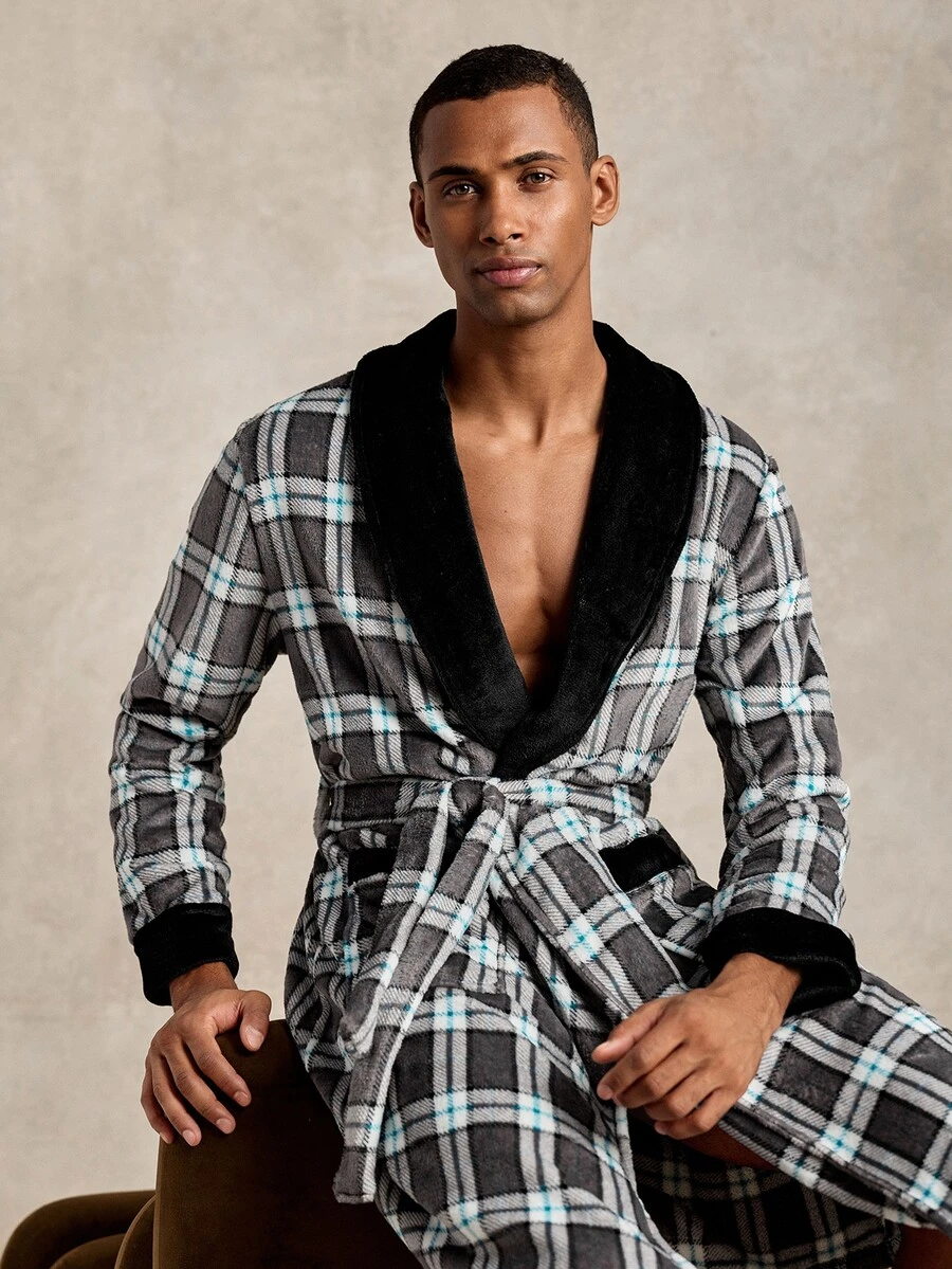 EverLounge Men's British Style Plush Plaid Robe - Multicolor - View 1