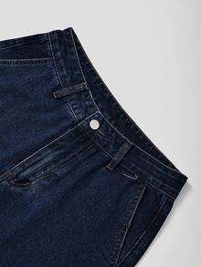GlowEve Set Denim Kasual Wanita: Atasan Camisole Berpotongan Rapi dengan Hem Berumbai dan Celana Jeans Lebar, Kancing Tunggal - Biru - View 5