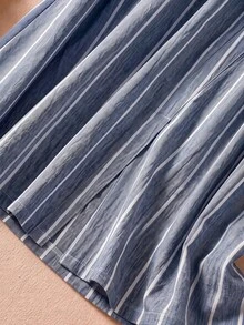 Rusticease Casual Retro Striped Waist Button Design Spring/Summer Women's Skirt - Blue - View 4