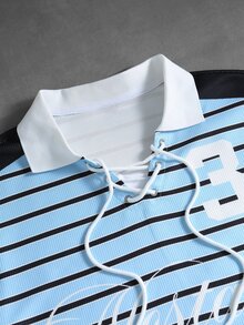 ROMWE MEN Men's Autumn/Winter Striped Print Polo Shirt - Multicolor - View 3