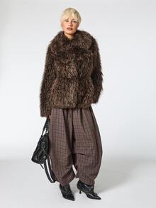 COUREZ CHECK CROPPED BALLOON TROUSERS WITH SIDE PLEATS - Burgundy - View 7