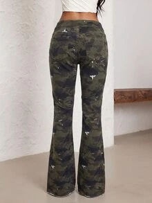 SHEIN PETITE 女款低腰腰帶裝飾迷彩圖案性感辣妹風牛仔褲 - 彩色 - 查看 2