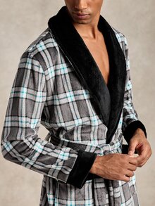 EverLounge Men's British Style Plush Plaid Robe - Multicolor - View 5