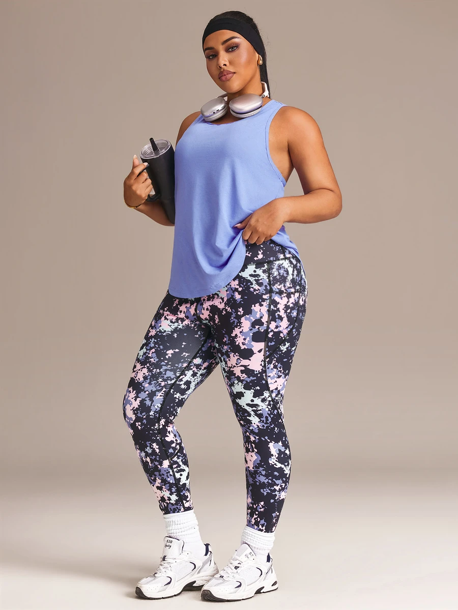 SHEIN Rhythm Era Tie Dye Plus Size Sports Leggings - Navy Blue - View 1