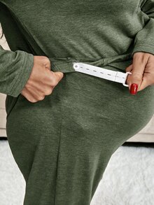 Slowluna Maternity Front Button Long Sleeve Top And Loose Pants 2 Pieces Set Fall - Army Green - View 3