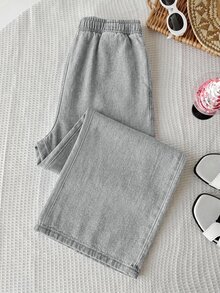 Tween Girl Fashionable Versatile Drawstring Waist Pocket Loose Denim Jeans - Light Grey - View 5