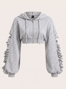 SHEIN EZwear Plus Size Autumn/Winter Designer Cropped Hooded Sweatshirt - Light Grey - View 1