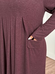 SHEIN CURVE+ Plus Size Women's Autumn/Winter Casual Loose Long Sleeve Comfortable Dress With Pockets Fall - Dusty Pink - View 8