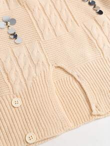 Sweetra Women's Solid Color Round Neck Long Sleeve Sequin Design Fashion Sweater - Apricot - View 4