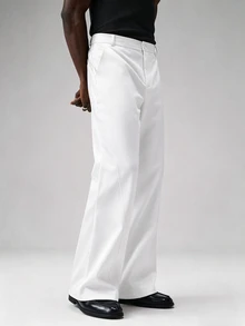 STYNVO Men's Zipper Fly Slim Fit Flare Leg Pants - White - View 4