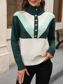 EMERY ROSE Women's Colorblock Casual Daily Long Sleeve Sweater - Multicolor - View 3