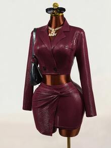 Mistrie Women's Slim Fit Long Sleeve Blazer Suit Set - Burgundy - View 1