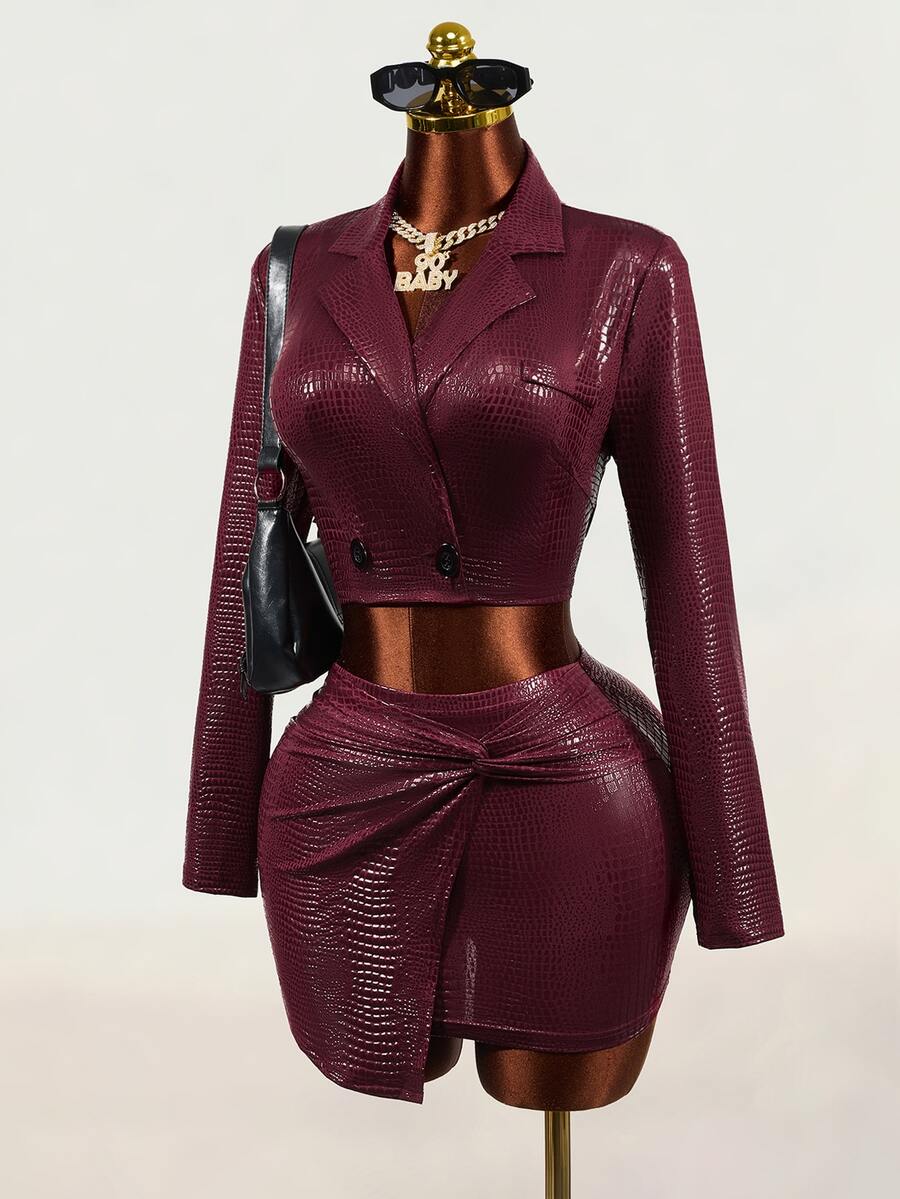 Mistrie Women's Slim Fit Long Sleeve Blazer Suit Set - Burgundy - View 1