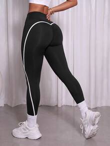 Core Rhythm Core Rhythm Women's Contrast Trim Tight High Elasticity Sports Leggings For Workout Running Fitness - Black and White - View 4