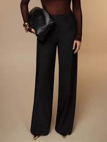 Silquee Women's Solid Color Straight Leg Loose Fit Commuter Suit Pants - Black - View 5
