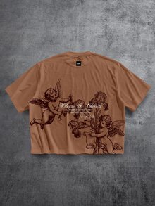 Manfinity ZONE917 Men's Letter Print Casual Daily Short Sleeve T-Shirt - Brown - View 5
