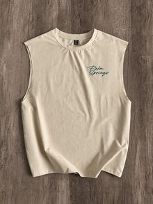 Manfinity Joysei Men's Plus Size Khaki Tank Top, Simple Coconut Tree Print - Khaki - View 2