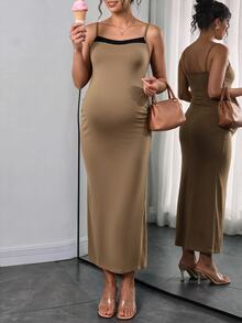 Momance Maternity Deep Khaki Patchwork Elegant Daily Office Two Pieces Set Fall - Khaki - View 5