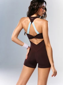 VARSIVA Women's Striped Colorblock Fitted Athletic Romper - Multicolor - View 7