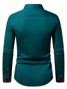 Manfinity Mode Men's Casual Fashion Long Sleeve Shirt - Blue - View 3